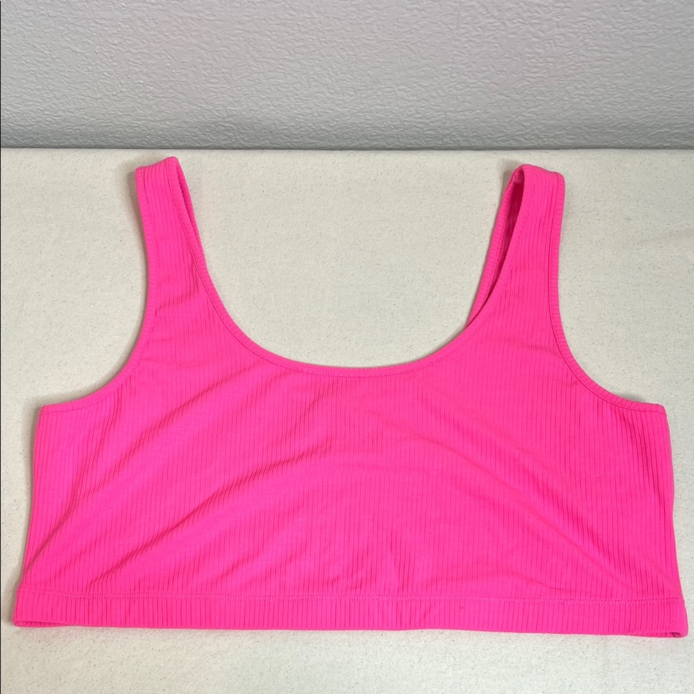 Express Ribbed Scoop Neck Crop Tank – Hot Pink – Size XL